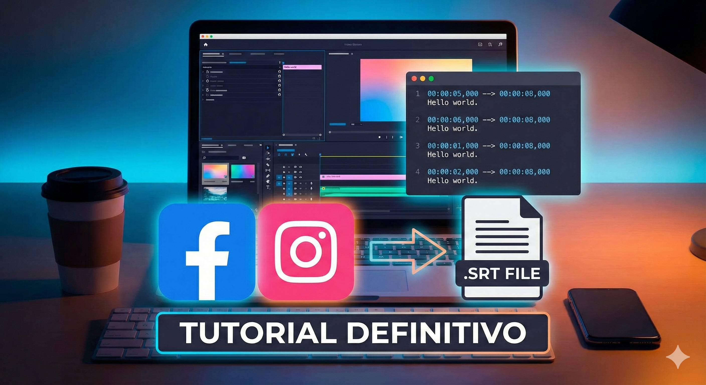 Exemplo de vídeo no Facebook e Instagram com legendas SRT ativadas